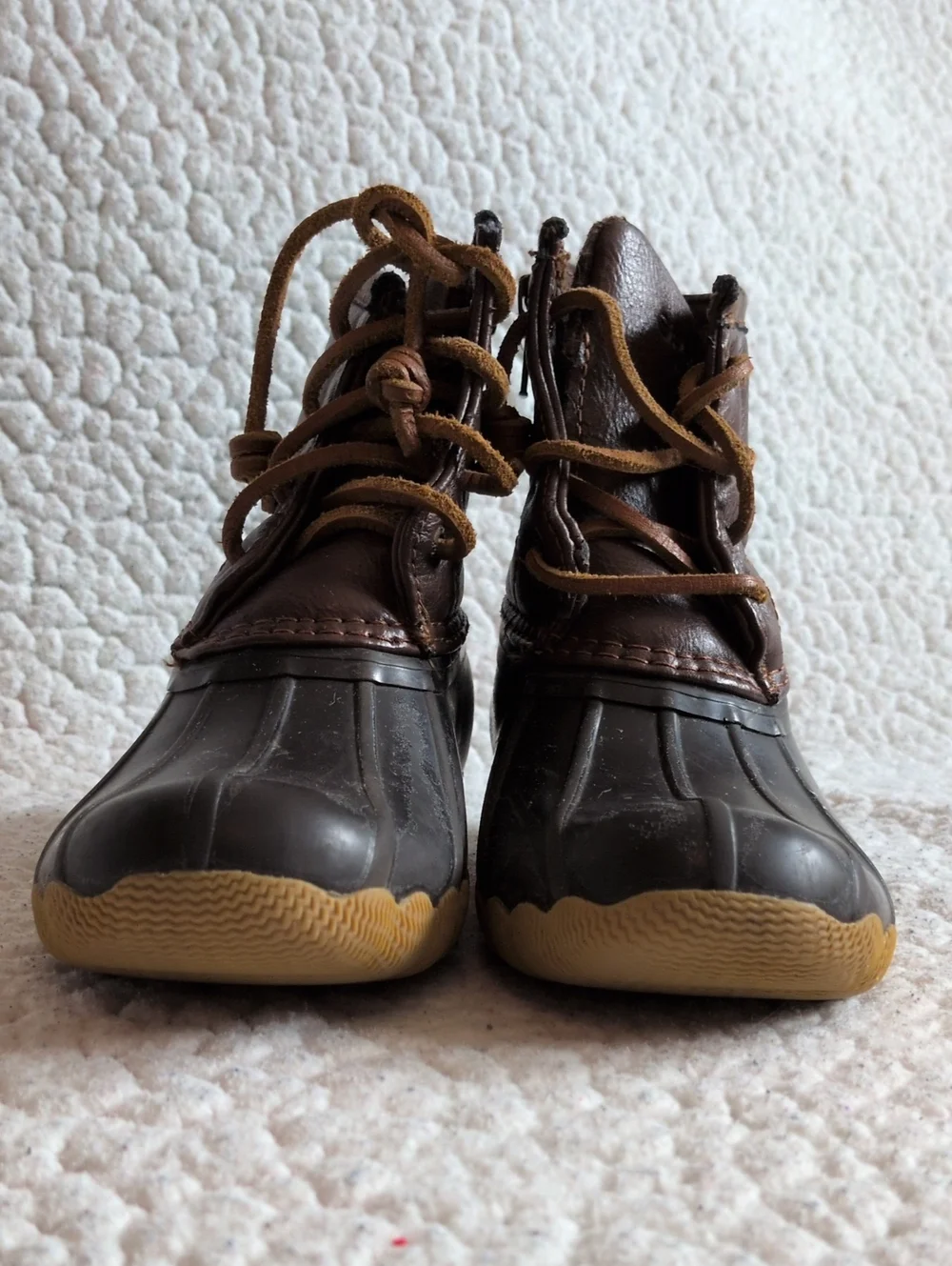 Sperry Kids Saltwater Faux Leather Distressed Brown Black Duck Boots Gorpcore